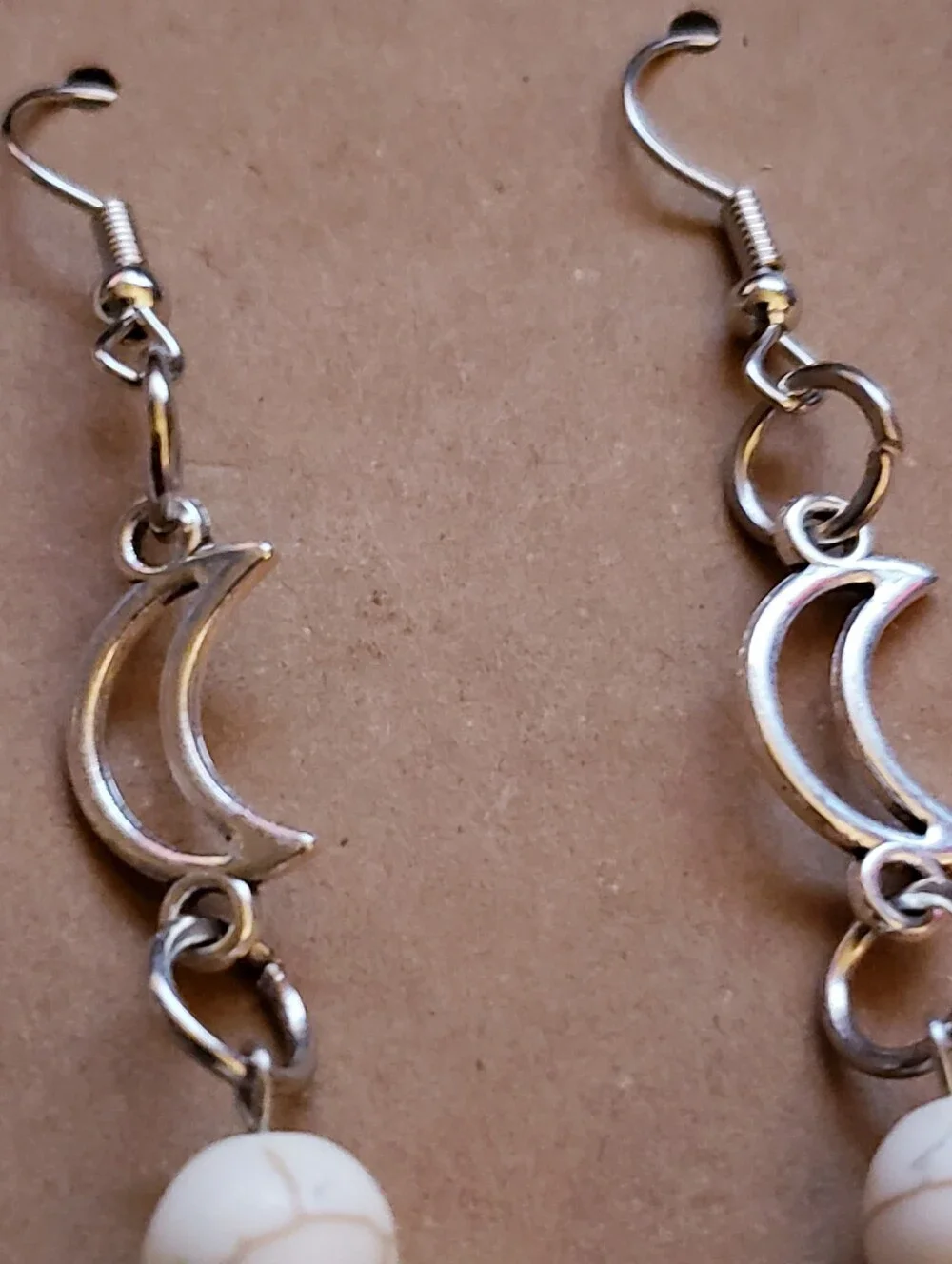 Handmade Beaded White Stone Boho Celestial Moon Star Earrings